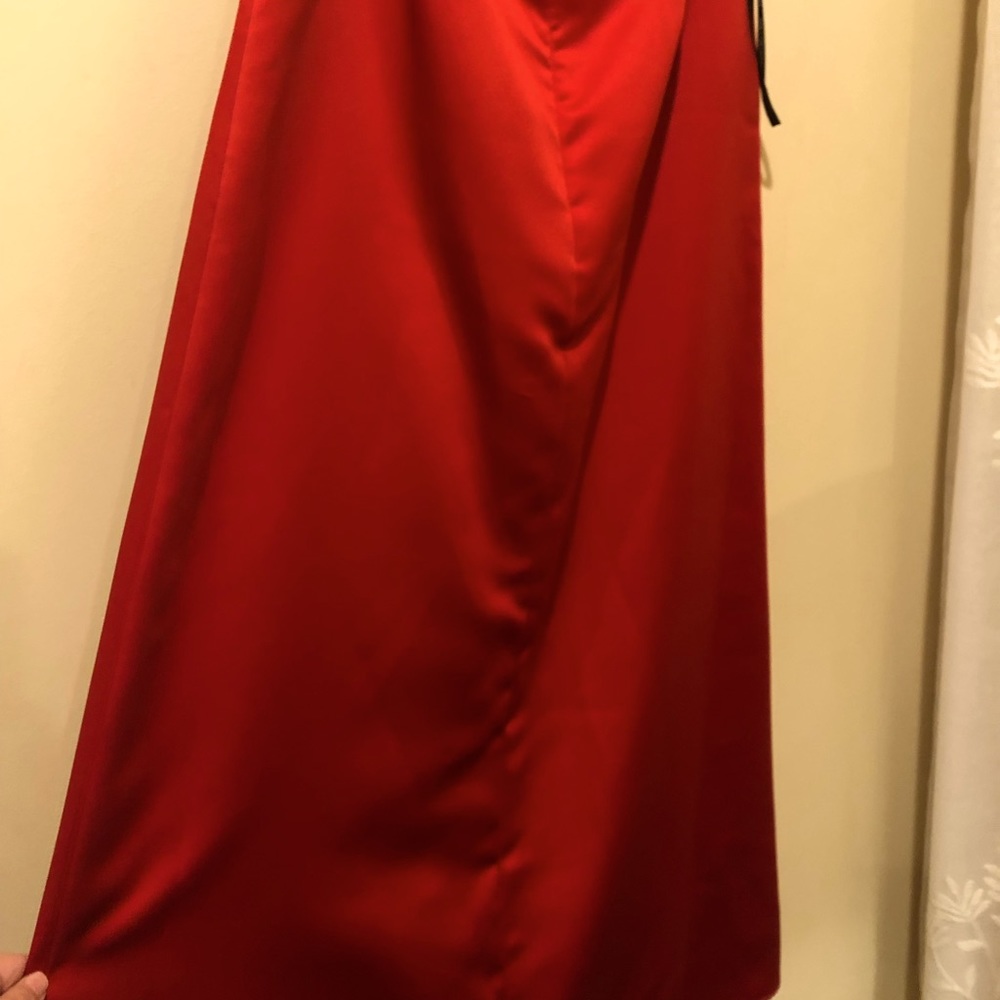 Jessica McClintock Deep Red Satin A-Line Zippered Closure Skirt + Matching Shawl
